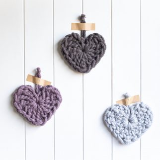 Chunky Heart Crochet Kit – mushroom purple donkey brown grey – Australian merino wool | Homelea Lass Contemporary Crochet