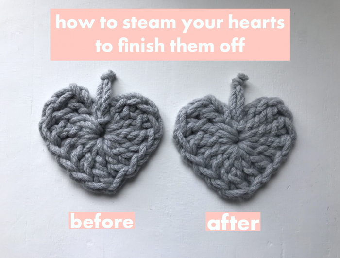 how to finish off crocheted hearts so they are flat, even and pointy | Homelea Lass Contemporary Crochet