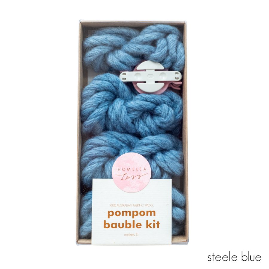 PomPom Bauble Kit Steele Blue | Homelea Lass Contemporary Crochet