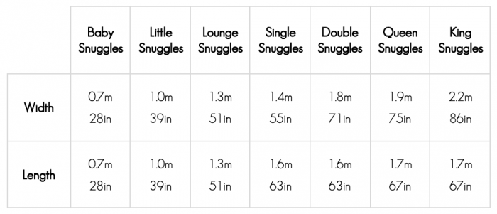 Hug Blanket Sizes