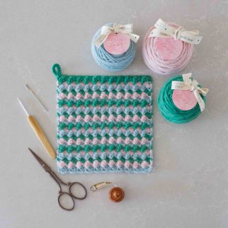 Happy Potholder crochet pattern and kit | Homelea Lass crochet happiness